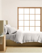European Linen Double Flange Duvet Cover Set - Light Grey